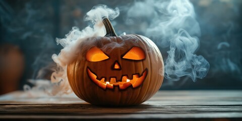 Spooky Halloween Pumpkin with Candles created by ai
