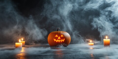 Spooky Halloween Pumpkin with Candles created by ai
