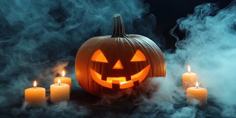 Spooky Halloween Pumpkin with Candles created by ai