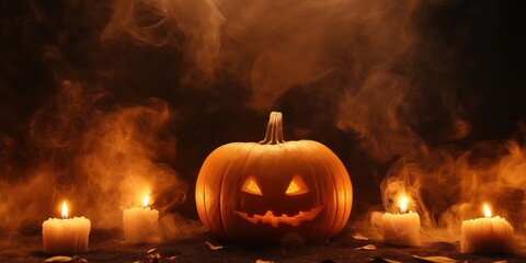 Spooky Halloween Pumpkin with Candles created by ai