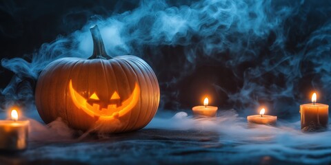 Spooky Halloween Pumpkin with Candles created by ai