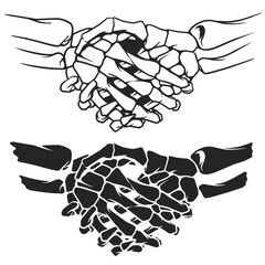 Handshake skeleton black and white illustration vector isolated