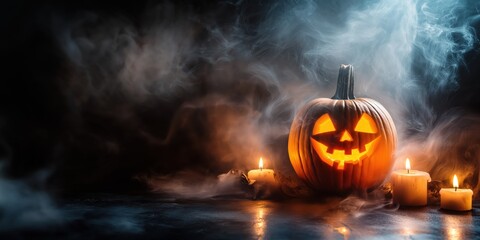 Spooky Halloween Pumpkin with Candles created by ai