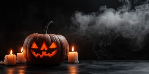 Spooky Halloween Pumpkin with Candles created by ai