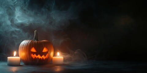 Spooky Halloween Pumpkin with Candles created by ai