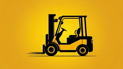 Silhouette of a forklift on a yellow background.