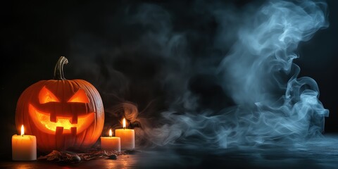 Spooky Halloween Pumpkin with Candles created by ai
