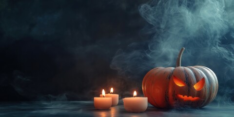 Spooky Halloween Pumpkin with Candles created by ai