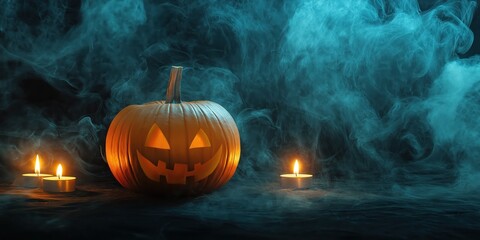 Spooky Halloween Pumpkin with Candles created by ai
