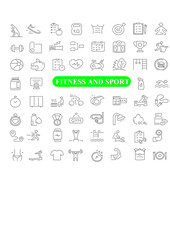 Sport and Fitness Icon Set with Customizable Stroke. Healthy Lifestyle Thin Line Icon Collection. Gym and Health Care Icons. Vector Illustration.