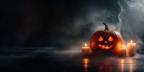 Spooky Halloween Pumpkin with Candles created by ai