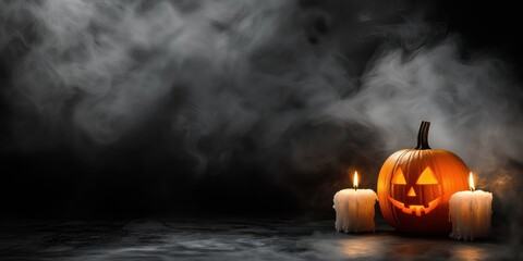 Spooky Halloween Pumpkin with Candles created by ai
