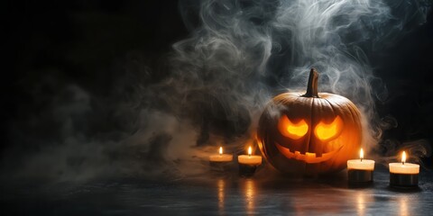 Spooky Halloween Pumpkin with Candles created by ai
