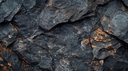 Fototapeta premium Rough, Dark Gray Rock Texture with Orange Hues