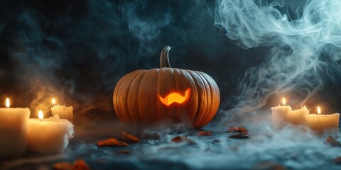 Spooky Halloween Pumpkin with Candles created by ai