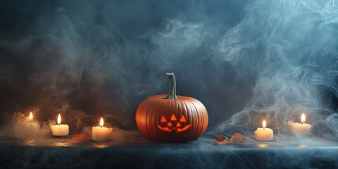 Spooky Halloween Pumpkin with Candles created by ai