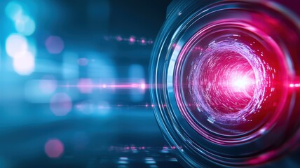 Obraz premium A vibrant lens capturing dynamic light effects in a futuristic setting, showcasing the beauty of technology and innovation.
