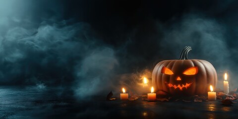Spooky Halloween Pumpkin with Candles created by ai