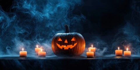 Spooky Halloween Pumpkin with Candles created by ai