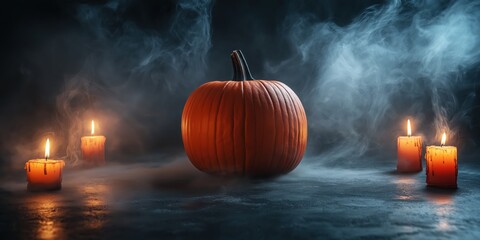 Spooky Halloween Pumpkin with Candles created by ai