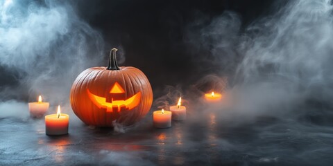 Spooky Halloween Pumpkin with Candles created by ai