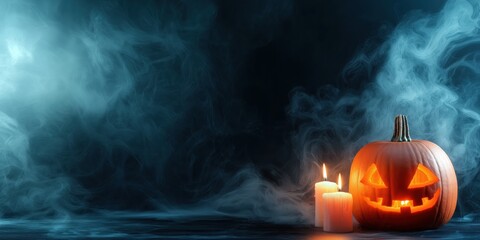 Spooky Halloween Pumpkin with Candles created by ai