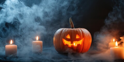 Spooky Halloween Pumpkin with Candles created by ai