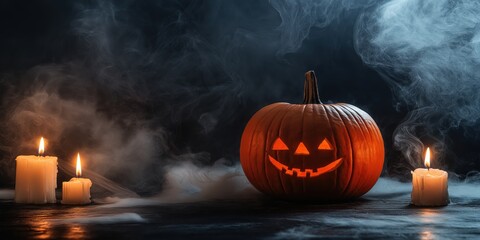 Spooky Halloween Pumpkin with Candles created by ai
