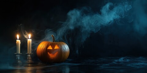 Spooky Halloween Pumpkin with Candles created by ai