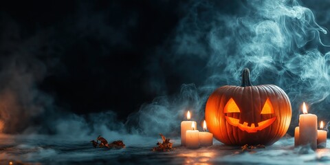 Spooky Halloween Pumpkin with Candles created by ai
