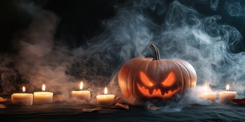 Spooky Halloween Pumpkin with Candles created by ai