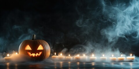 Spooky Halloween Pumpkin with Candles created by ai