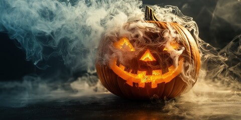 Spooky Halloween Pumpkin with Candles created by ai