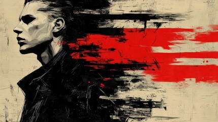Obraz premium Abstract digital painting of man with red and black strokes