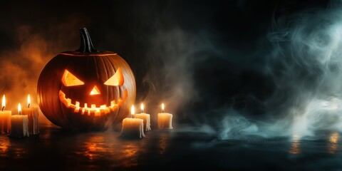 Spooky Halloween Pumpkin with Candles created by ai