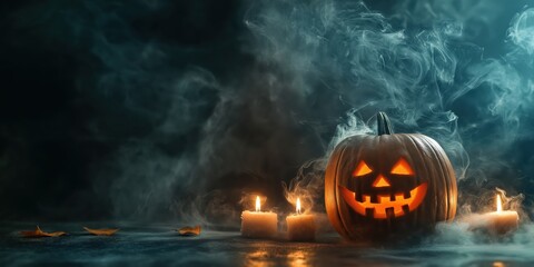 Spooky Halloween Pumpkin with Candles created by ai