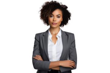 Elegant African American businesswoman isolated on white background.