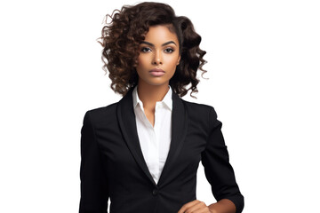 Elegant African American businesswoman isolated on white background.