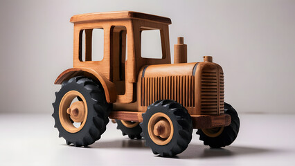Obraz premium Professionally crafted 3D wooden model of Transport tractor, with white background.