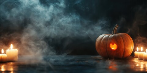 Spooky Halloween Pumpkin with Candles created by ai