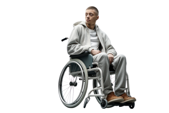 Young man in wheelchair, isolated on white background. - Powered by Adobe