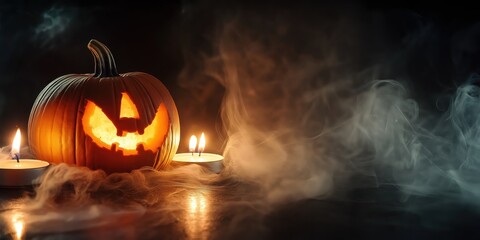 Spooky Halloween Pumpkin with Candles created by ai