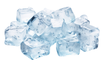 Crushed ice cubes scattered on a flat surface, isolated on a white background.