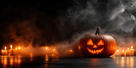 Spooky Halloween Pumpkin with Candles created by ai