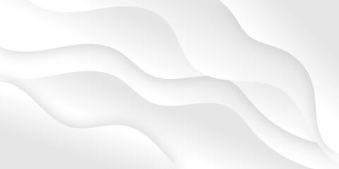 White and light gray abstract paper wave luxurious background. Smooth and clean modern abstract wave curve lines banner design.