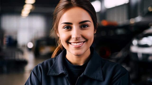 Portrait of smiling confident female auto mechanic working in Car Service