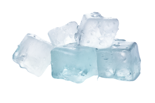 Crushed ice cubes in bright blue cocktail, isolated on white background.
