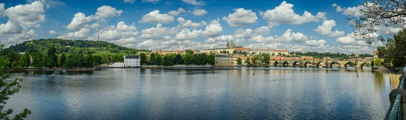 prague panorama with hradcany castle, charles bridge and petrin