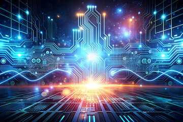 Obraz premium AI-Powered Human Machine Interface Frame Concept with Digital and Biometric Elements, Symbolizing Seamless Integration of AI in Human-Machine Interactions - Innovative Photo Stock
