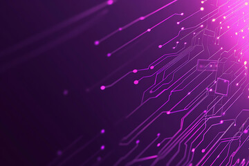 Fototapeta premium Abstract image of a circuit board with glowing lines and nodes on a pink gradient background. The intricate network of connections creates a modern, tech-inspired visual. Copy space available